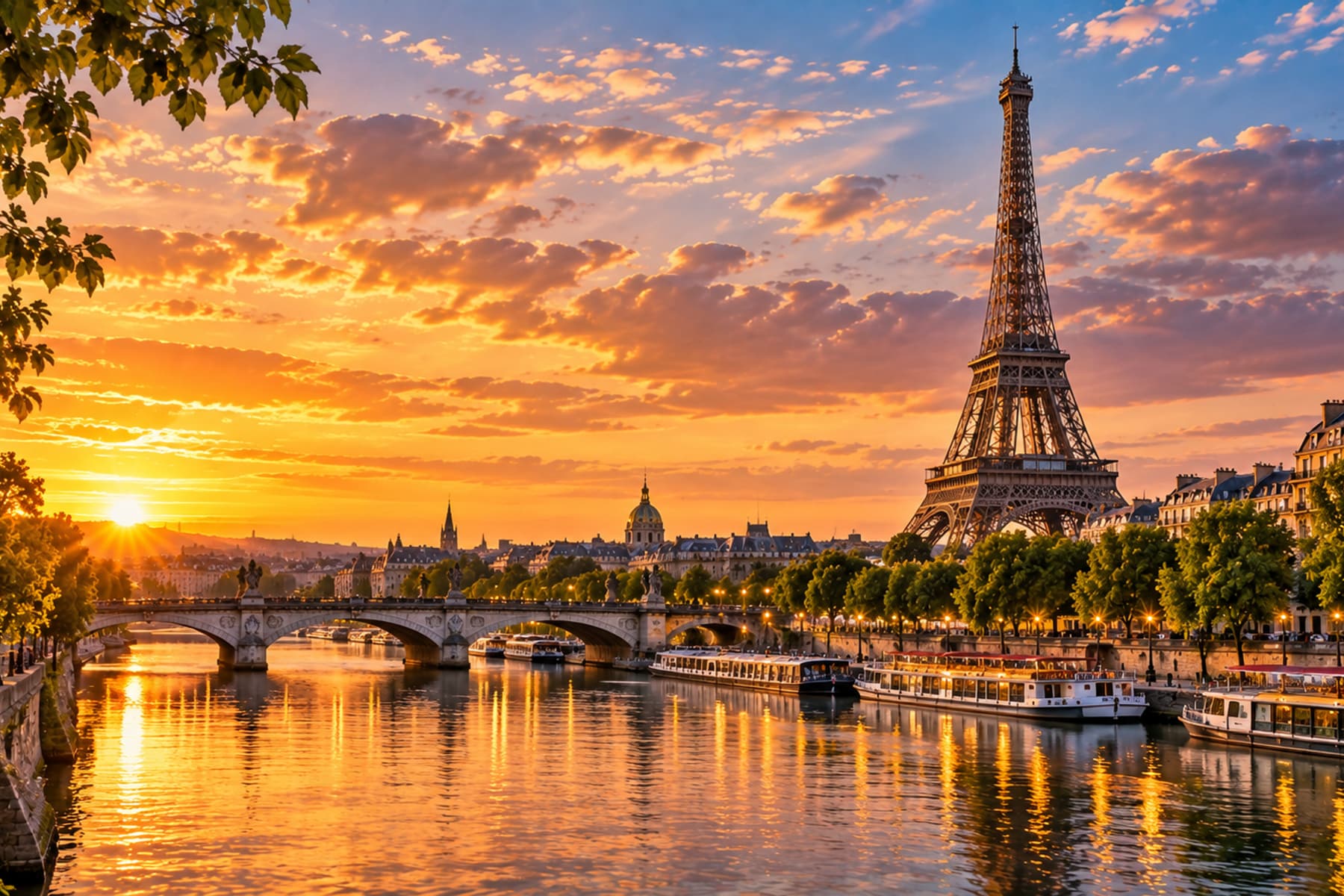 Sunrise over the Seine with the Eiffel Tower and the Pont de Bir-Hakeim beyond